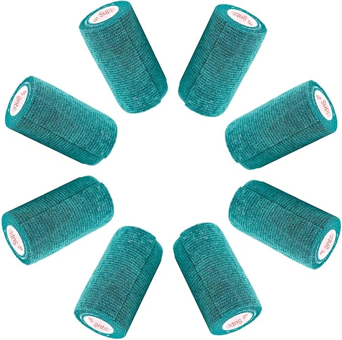 4 Inch Vet Wrap Tape Bulk (Hunter Green) (Pack of 6) Self Adhesive Adherent Adhering Flex Bandage Grip Roll for Dog Cat Pet Horse