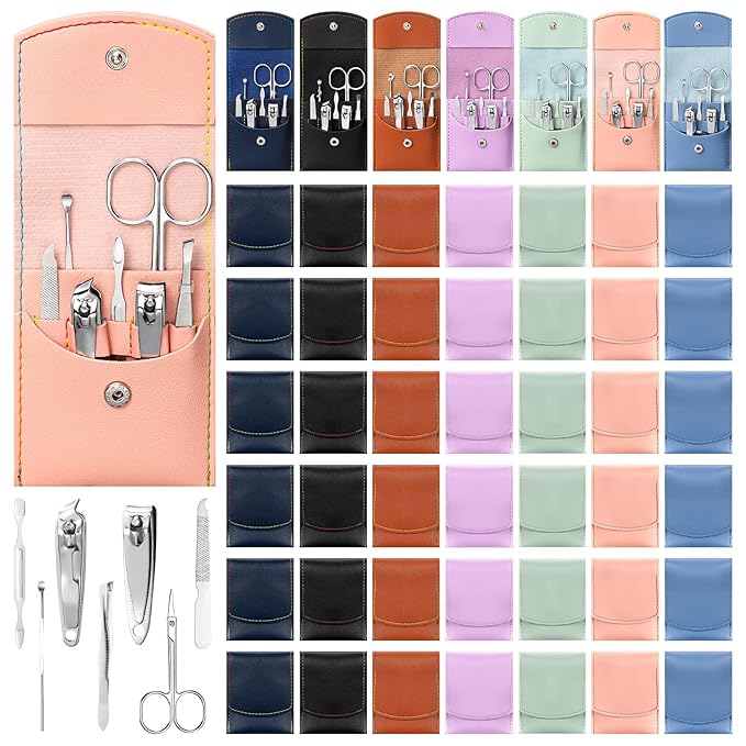 70 Set Manicure Set Bulk Professional Nail Care Kit Nail Clippers Kit Stainless Steel Pedicure Set with Travel Case Multicolor Portable Grooming Kits Gifts for Men Women (7 in 1,3x3.9'')