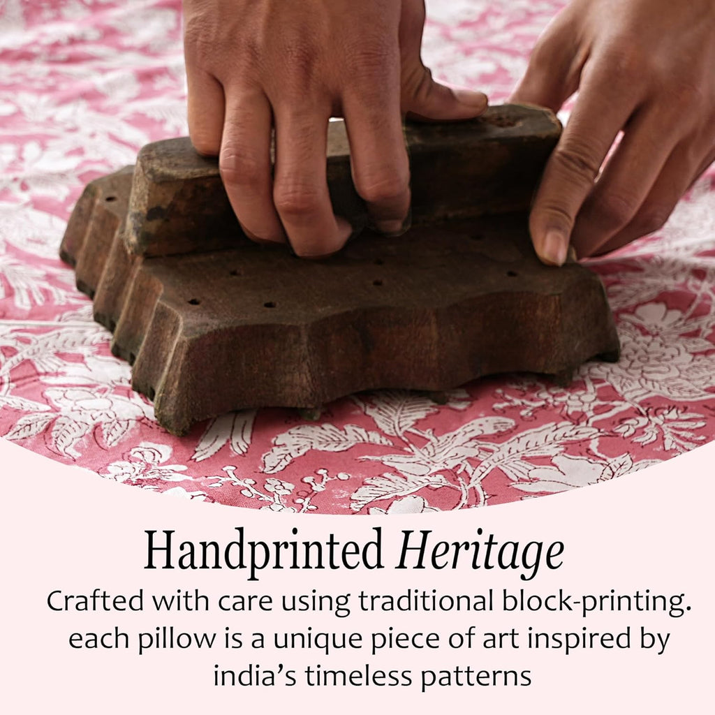 CPC Ruby Red 100% Cotton Block Print Ruffle Sham Cover 20X30 inch Pack of 2, Handmade Boho Floral Pillowcase, Soft Decorative Queen Bed Pillow Cover for Bedroom Décor