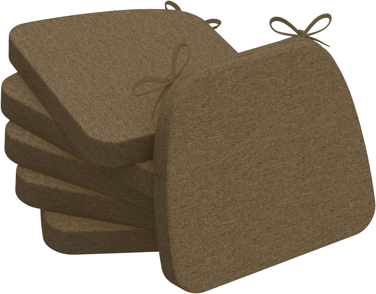 AAAAAcessories D-Shaped Chair Cushions, 2" Thick Dining Chair Pads with Ties and Removable, Machine-Washable Cover, 17" x 16", Set of 6, Taupe