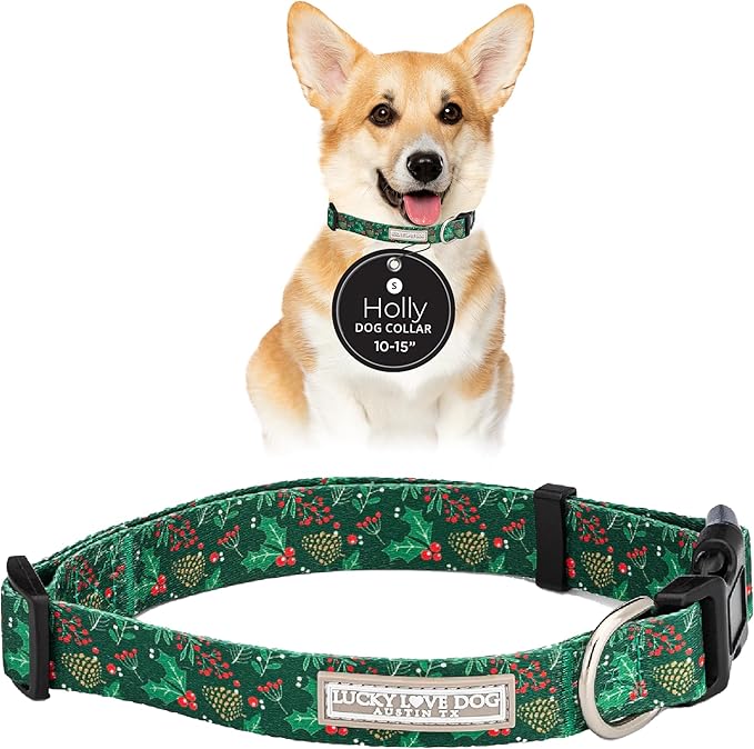 Lucky Love Dog - Adjustable Dog Collar with Easy Click Holly for Small to Large Ones, Durable, & Comfortable for Male & Female Dogs, Pet Collar for Puppies & Adult Dogs - Holly, Small