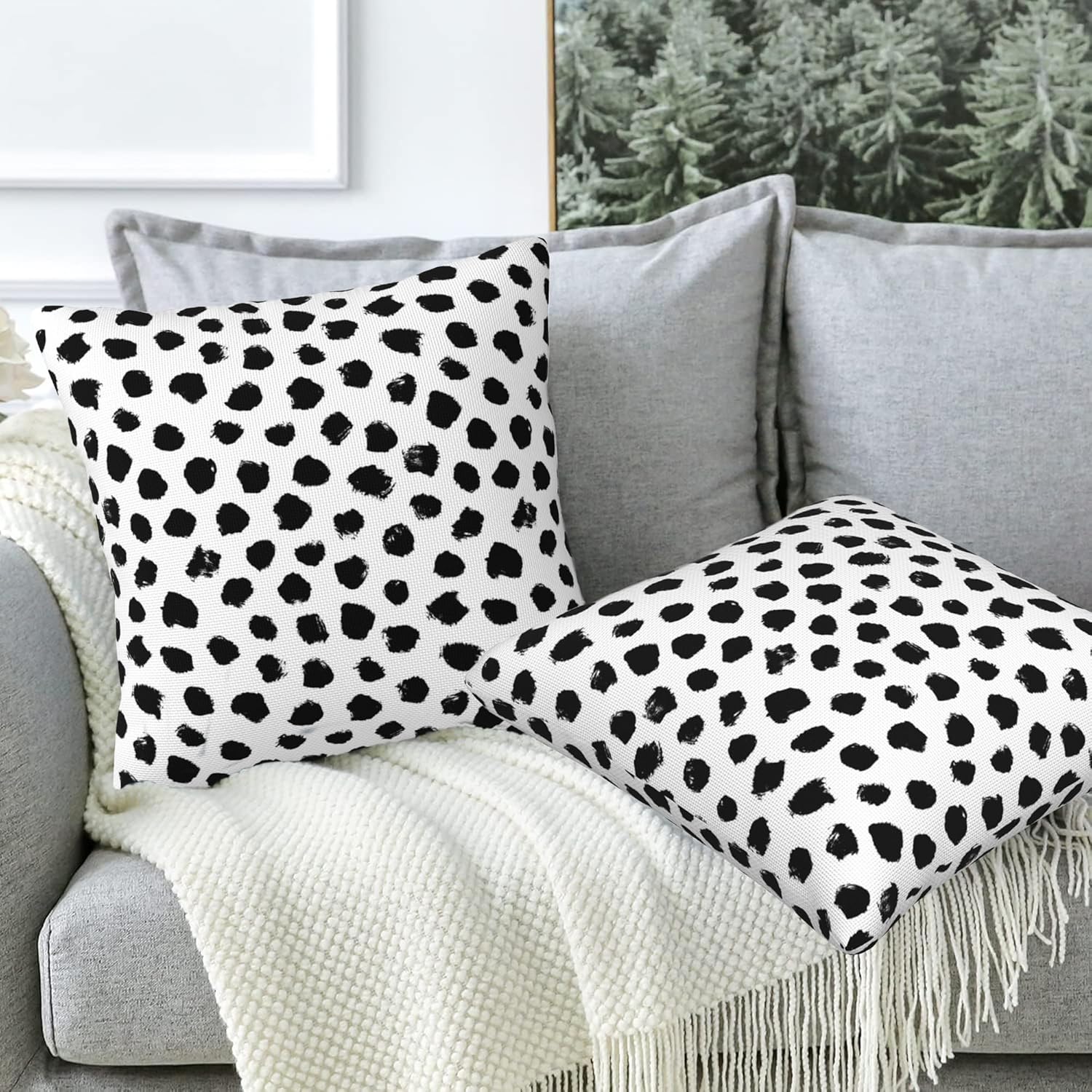 White and Black Spot Throw Pillow Covers Set of 2 Polka Dot Pillow Covers 20x20 Inch Modern Farmhouse Home Decorative Pillow Cases Cushion Cover for Sofa Living Room Office