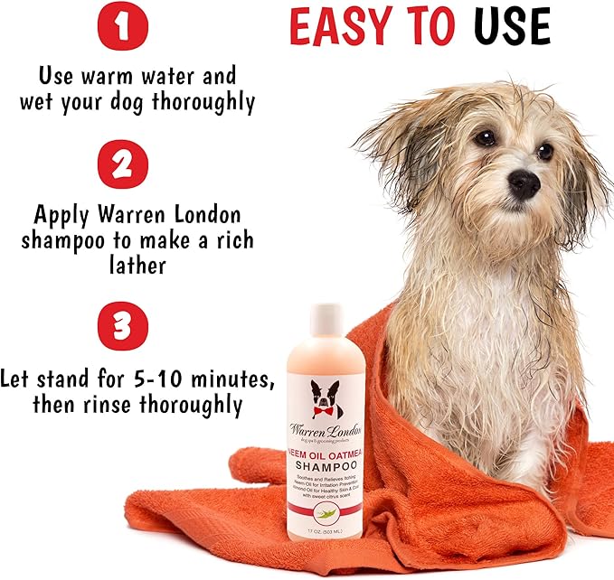 Warren London Neem Oil with Oatmeal Dog Shampoo - Hypoallergenic, Moisturizing & Itch Relief Formula - Gentle on Skin & Coat - Made in USA - 1 Gallon