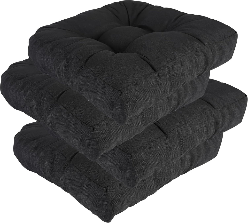 RACE LEAF Patio Chair Cushions 19x19 Inch 4 Pack, Memory Foam Outdoor Cushions Water Resistant Non-Slip Tufted for Garden Chair (Black)