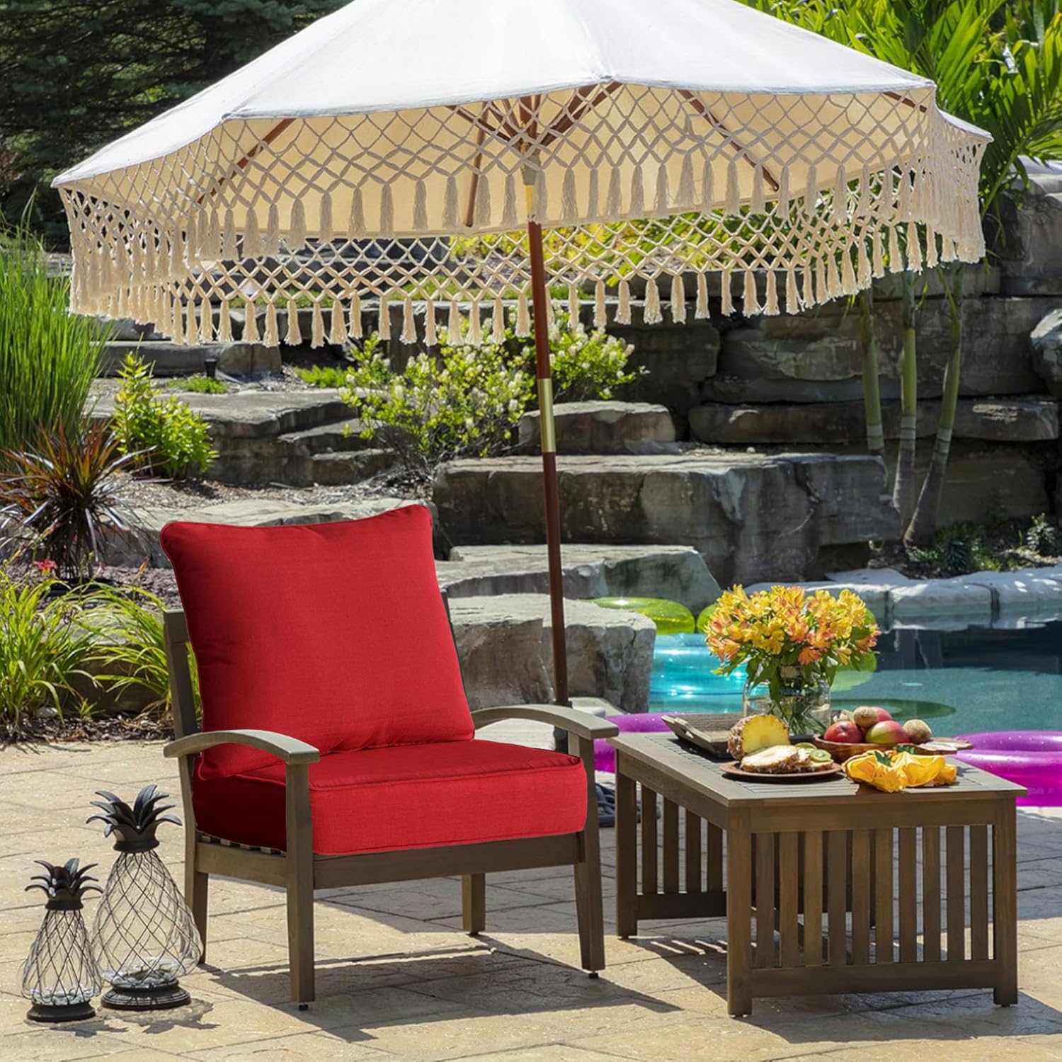 22x24 inch Outdoor/Indoor Deep Seat Patio Cushions Set of 2 Deep Seat Bottom Resilient Foam Filling Water Repellent Stain-Resistant UV Resistant Weather Resistant Chili