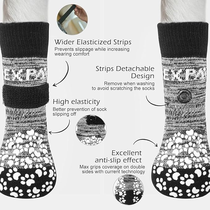 EXPAWLORER Anti Slip Dog Socks to Prevent Licking Paws, Dog Shoes for Hot Pavement, Dog Booties for Small Medium Large Senior Dogs, Traction Control Boots & Paw Protectors for Hardwood Floors