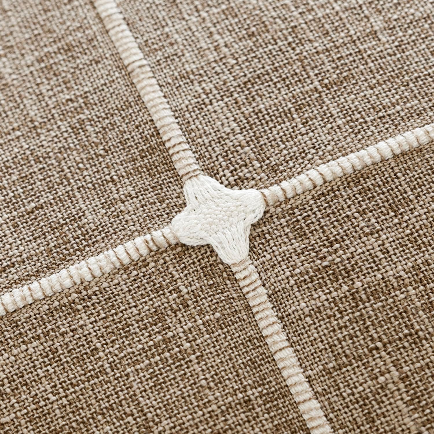 Foindtower Pack of 2 Decorative Faux Linen Jacquard Check Throw Pillow Covers Farmhouse Cushion Cover with Grid Textured Accent Pillowcase for Couch Sofa Living Room Home Decor,22×22 Inch,Oatmeal