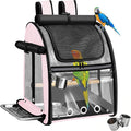 Sanmoncare Bird Carrier Backpack with Stainless Steel Mesh, Parrot Travel Cage with Stand, Easy to Clean, Portable Conures Travel Bag, Pet Breathable Travel Cage