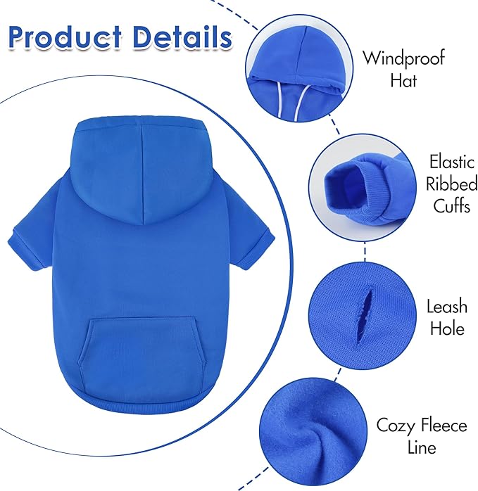 Dog Basic Hoodie Ultra-Soft Plaid Dog Clothes Cold Weather Sweaters for Medium Large Dogs Breathable Cozy Fabric Pet Coat Warm Stylish Sweatshirt with Leash Hole Pocket Dogs Jacket for Cats Boys Girls