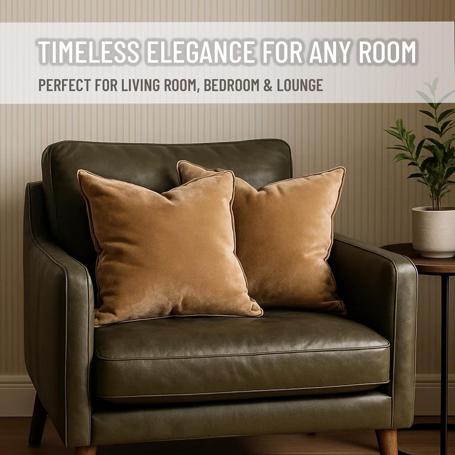 2 Pack Velvet Decorative Throw Pillow Covers, 12"x20", Beige and Brown, Solid, Modern, Contrast Piping, Indoor Use, Bedroom & Living Room