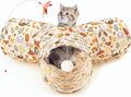 Tempcore Pet Cat Tunnel Tube Cat Toys 3 Way Collapsible, Cat Tunnels for Indoor Cats，Kitty Tunnel Bored Pet Toys Peek Hole Toy Ball Puppy, Kitty, Kitten, Rabbit Beige Deer