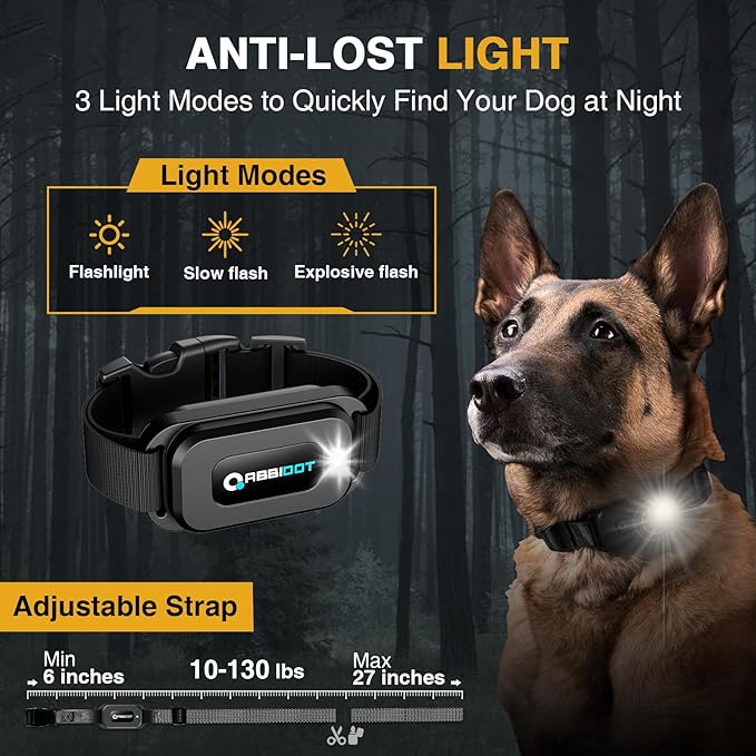 ABBIDOT Dog Shock Collar (5-130 lbs) - 4500 FT Dog Training Collar with Remote, IPX7 Waterproof with 6 Training Modes, Beep, Vibration, Safe Shock, Enhanced Night Light, Rechargeable Electric Collar