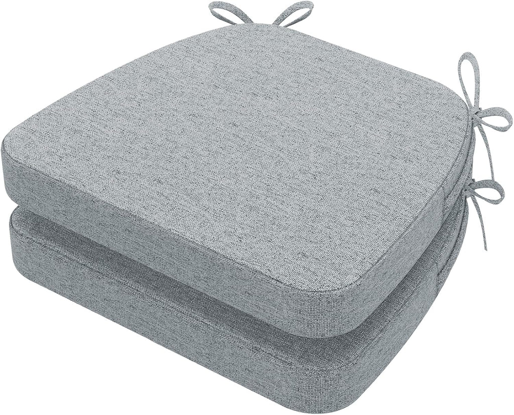 AAAAAcessories D-Shaped Chair Cushions, 2" Thick Dining Chair Pads with Ties and Removable, Machine-Washable Cover, 17" x 16", Set of 2, Gray