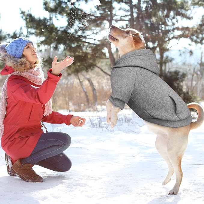 4XL Dog Sweaters for Large Dogs,Dog Hoodie,Cozy Fleece Interior Sweatshirt with Hood & Pocket,Leash Hole,Pet Clothes Sweater Hoodie for Large Dogs,Grey&4XL
