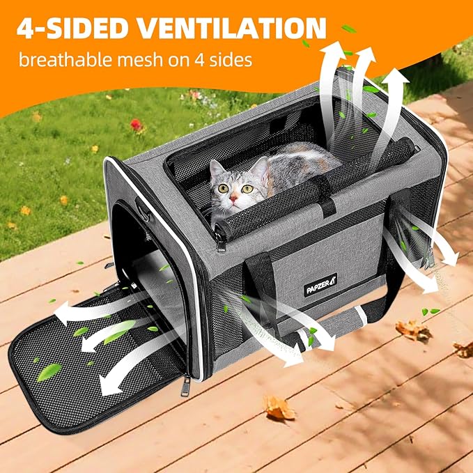 Cat Carrier Soft-Sided 18x11x11 Inch Travel Bag for Medium Cats Over 15lbs, Small Dog Carrier Crate Top Entry Breathable Mesh Puppy 12 Pounds, Pet Rabbit Carrying Cage Kennel Collapsible Grey