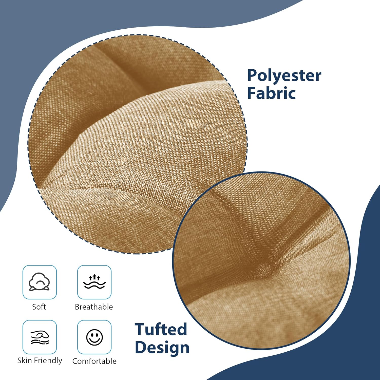 Chair Cushions for Dining Chairs, Seat Cushions for Kitchen Chairs, Indoor Seat Cushions with Ties, Tufted Foam Chair Pads, Non Slip Chair Cushions Set of 6, 15.5" x 15.5" x 4", Khaki