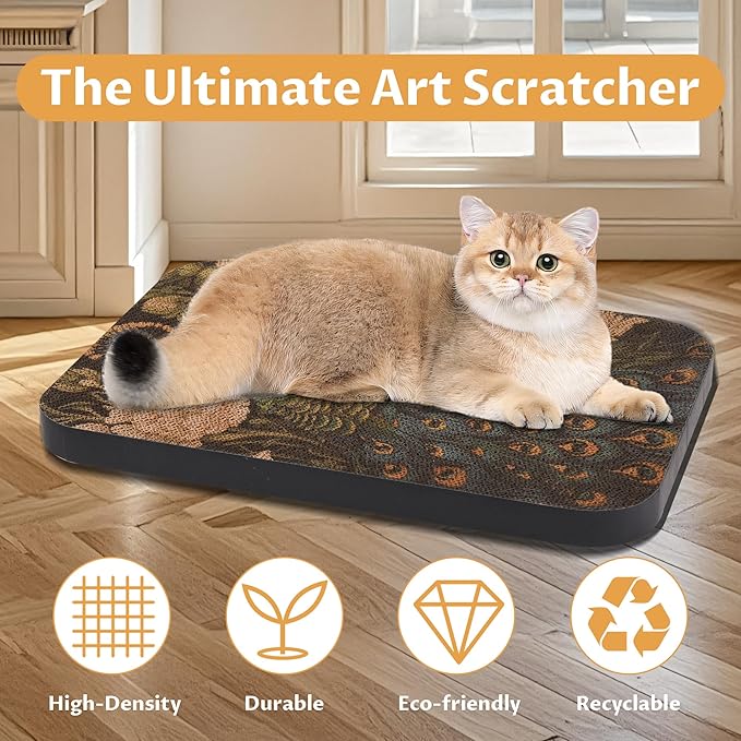 2 Pack Art Cat Scratcher, Wall-Mountable Cat Scratch Pad, Wall Cat Scratcher 16.7x11x1 Inch Cat Scratching Board for Indoor Cats Toy(Butterfly &Peacock)