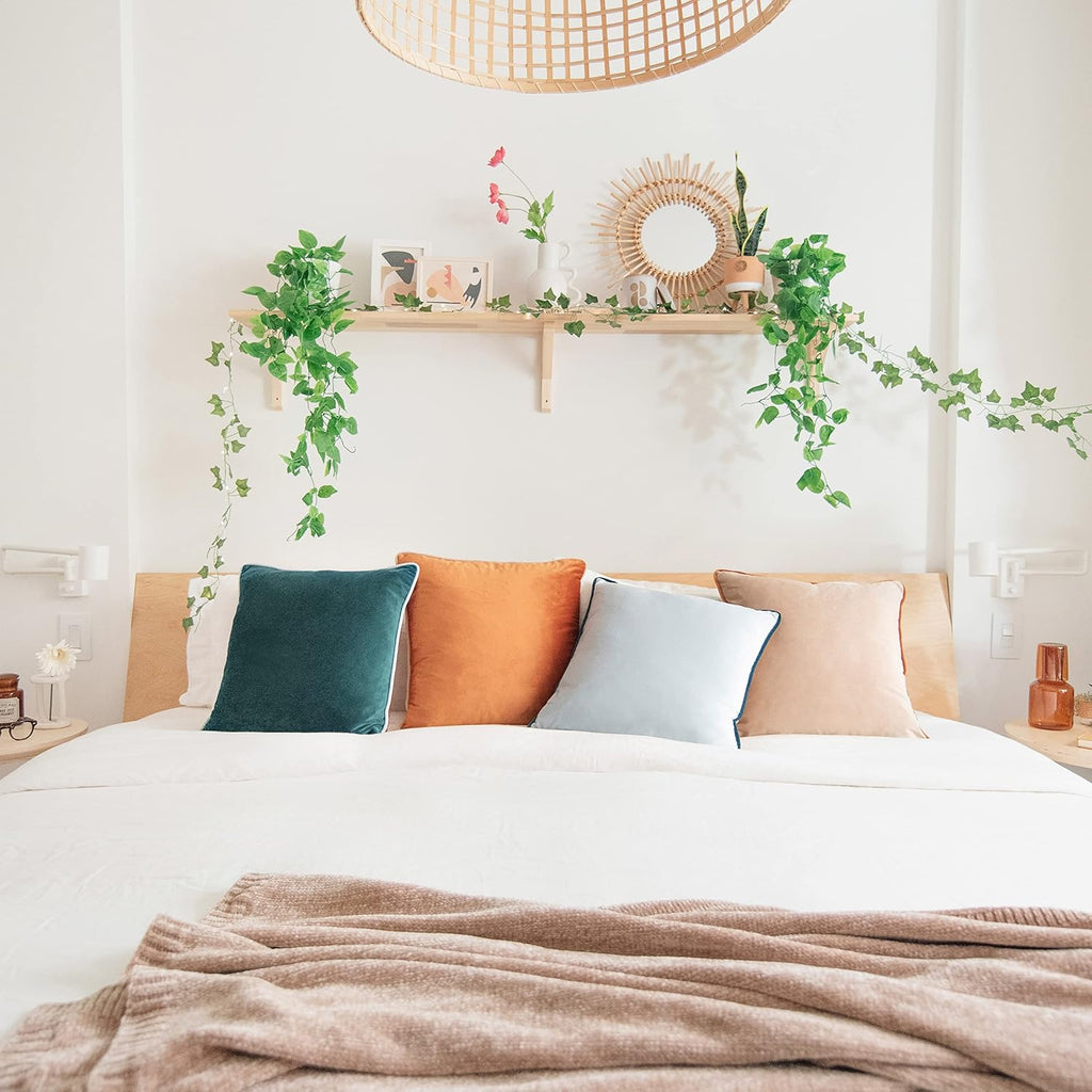 MONDAY MOOSE Decorative Throw Pillow Covers Cushion Cases, Set of 4 Soft Velvet Modern Double-Sided Designs, Mix and Match for Home Decor, Pillow Inserts Not Included (18x18 inch, Orange/Green)