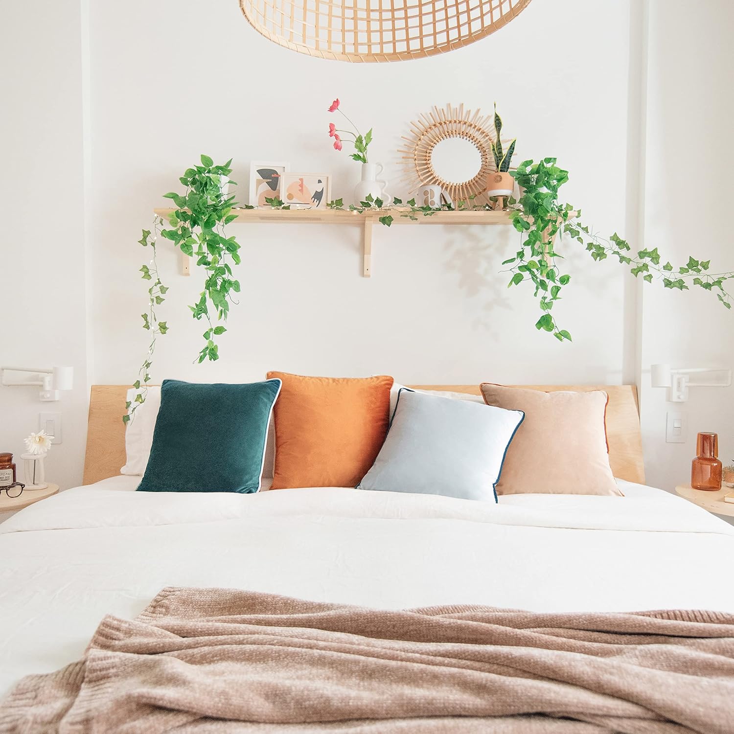 MONDAY MOOSE Decorative Throw Pillow Covers Cushion Cases, Set of 4 Soft Velvet Modern Double-Sided Designs, Mix and Match for Home Decor, Pillow Inserts Not Included (18x18 inch, Orange/Green)