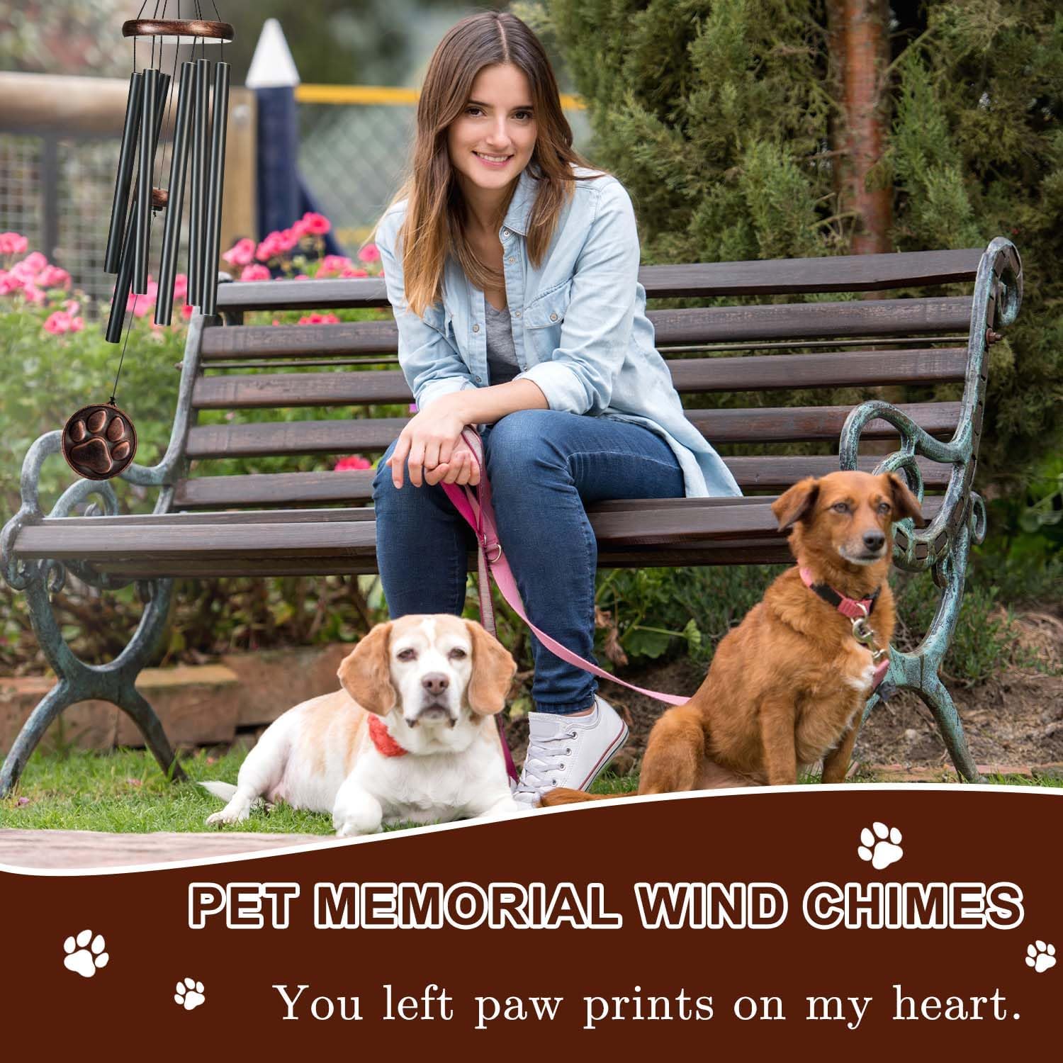 Dog Memorial Gifts for Loss of Dog, 32" Pet Memorial Wind Chimes, Pet Loss Passing Away Remembrance Sympathy Bereavement Gift, DogPaw Vintage Wind Chimes for Outside