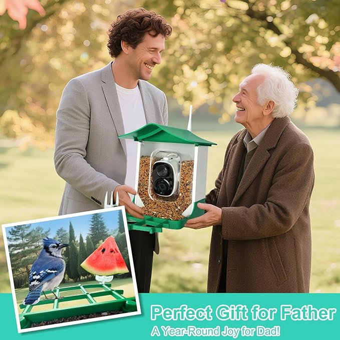 Smart Bird Feeder with Camera,AI Identify Birds Species,Auto Record 2K Birds Video in Backyard Garden,Live View,Instant Notifications，Solar Powered Charging,Ideal Gift for Family and Bird Lovers