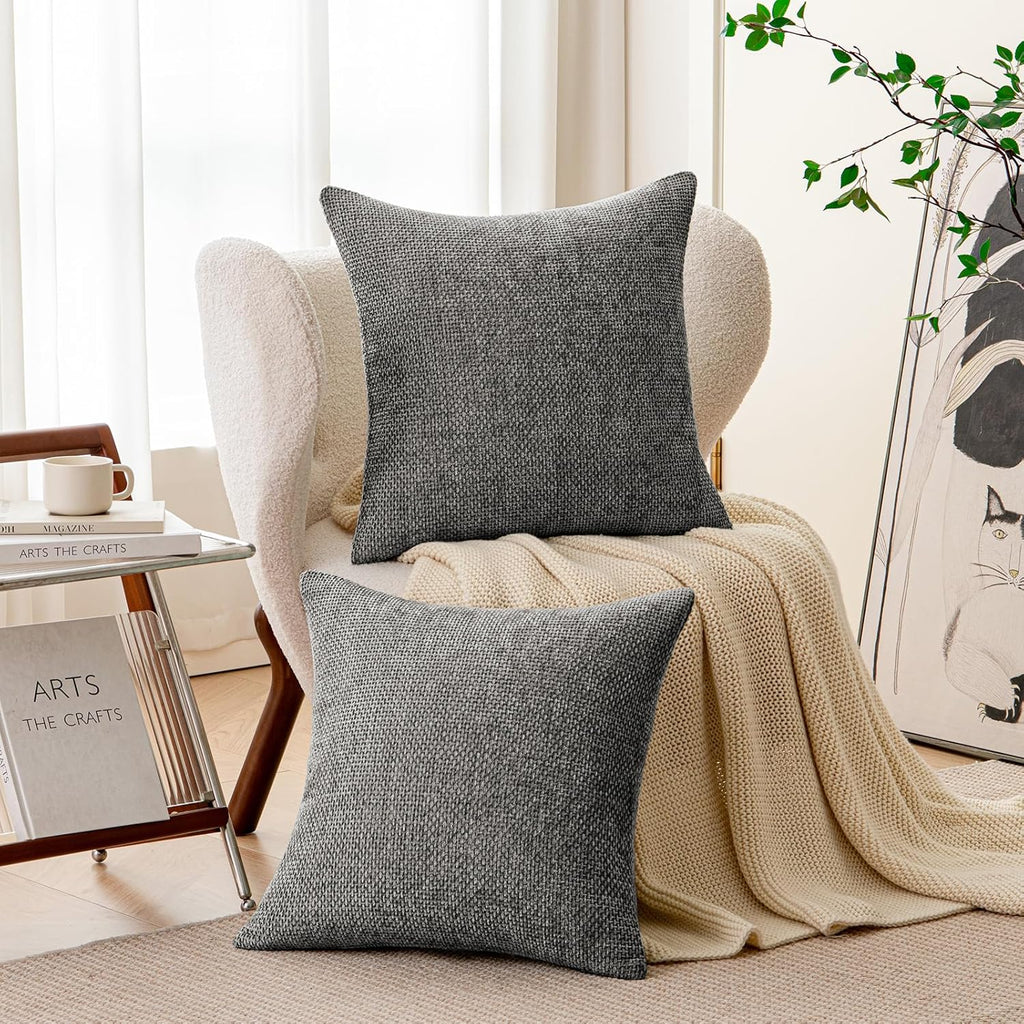 a moment Dark Gray Chenille Throw Pillow Covers 18x18 Inch Pack of 2 Modern Decorative Throw Pillow Covers Farmhouse Cross Covers Home Decor for Sofa Bedroom Living Room
