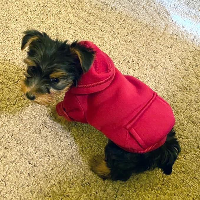 Jecikelon Winter Dog Hoodie Sweatshirts with Pockets Warm Dog Clothes for Small Dogs Chihuahua Coat Clothing Puppy Cat Custume (Wine red, X-Large)