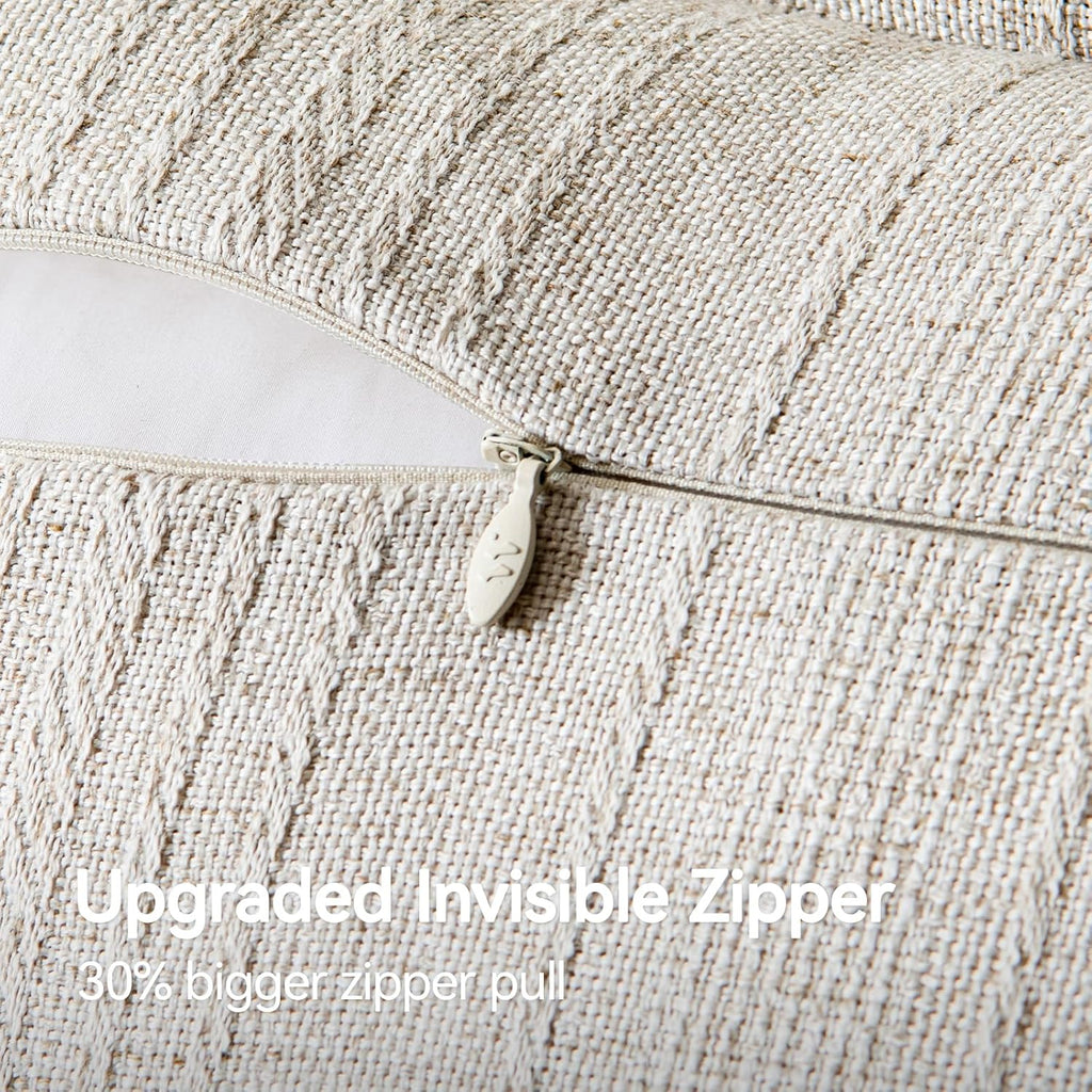 a moment Linen Pillow Covers Set of 2,Boho Farmhouse Throw Pillowcases Neutral Textured Decorative Covers for Couch Sofa, Linen Blend Accent Case Cushion Living Room Home Decor 22"x22" Beige Grey