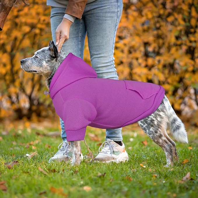Dog Sweaters for Large Dogs Dog Hoodie Sweater Solid Soft Brushed Fleece Clothes Hoodie Sweatshirt with Pocket(Purple-XL)