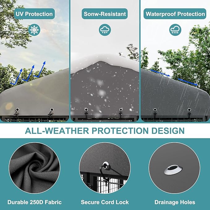 10 x 14 FT Large Outdoor Dog Kennel with Double Swing Doors, Heavy-Duty Dog Cage with Feeding Panel, Weatherproof Roof, Secure Fence Playpen for Large Dogs, Easy Assembly