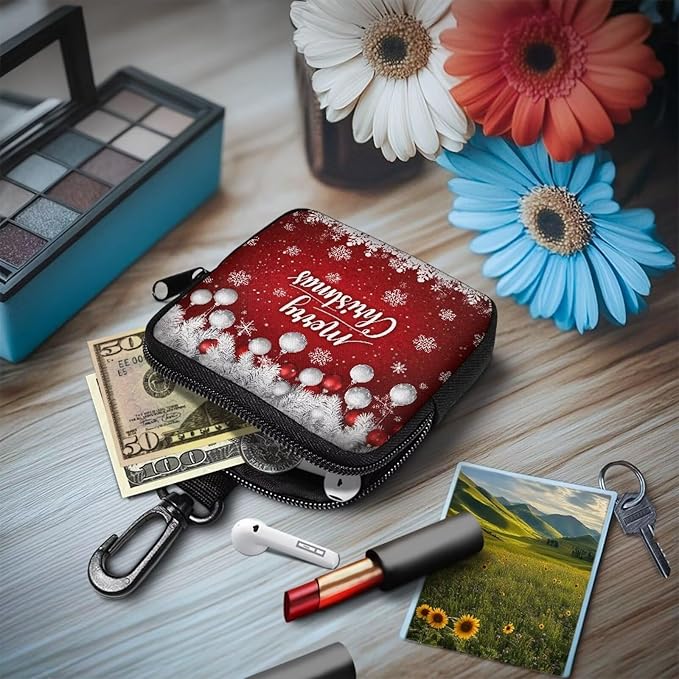 KEIAHUAN Christmas Dog Training Treat Pouch with Carabiner Hands Free Dog Walking Bag Small Fanny Zipper Pack Holder for Puppy with Zipper Closure for Pet Training Walking (Red)