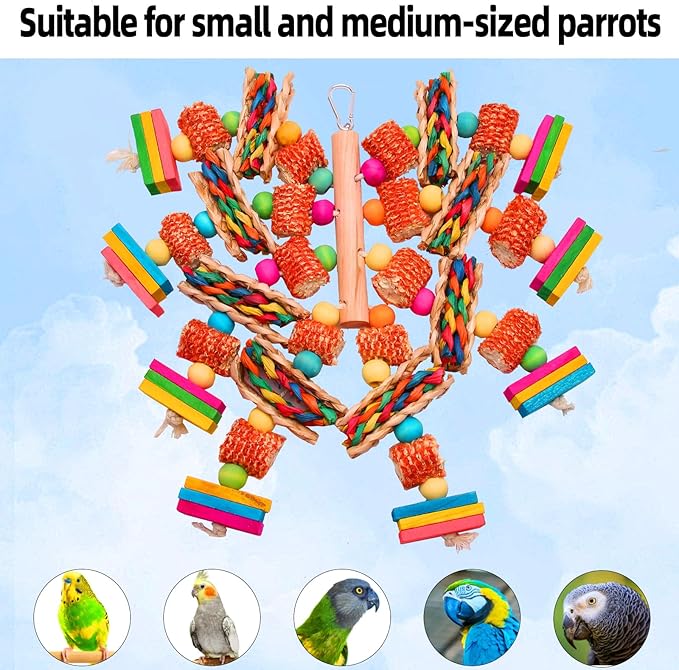 Parrot Toys for Medium and Large Birds Natural Wood Corn Cob Chewing Toy Bird Cage Accessories for African Grey,Macaws,Conure,Cokatoos,Cockatiel,Amazon Parrots