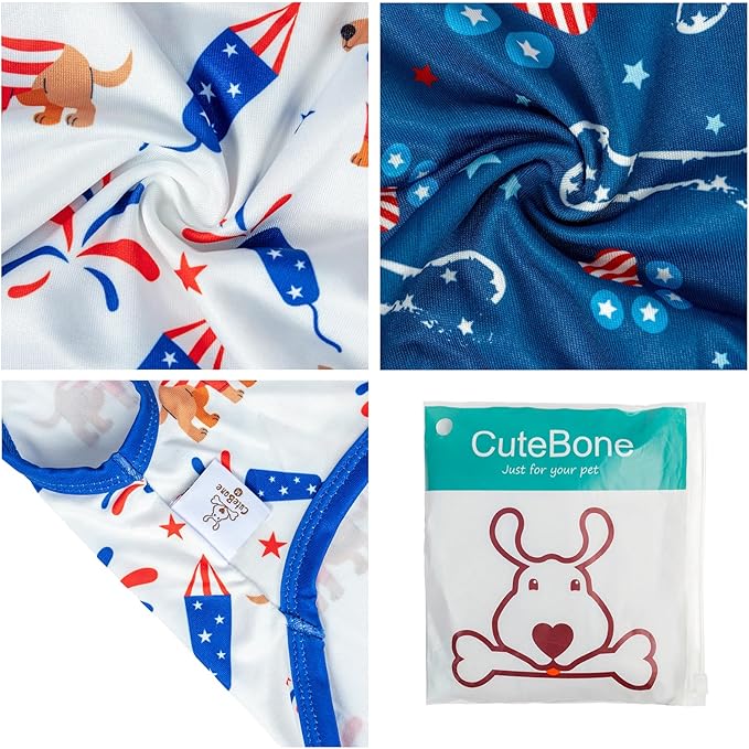 CuteBone 4th of July Dog Shirts 2-Pack Soft Pet Clothes Breathable Summer Vest for Small Puppy and Stretchy Cat Apparel 2BX17M