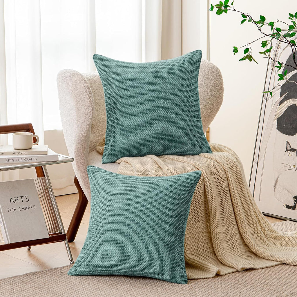 a moment Teal Chenille Throw Pillow Covers 20x20 Inch Pack of 2 Modern Decorative Throw Pillow Covers Farmhouse Cross Covers Home Decor for Sofa Bedroom Living Room