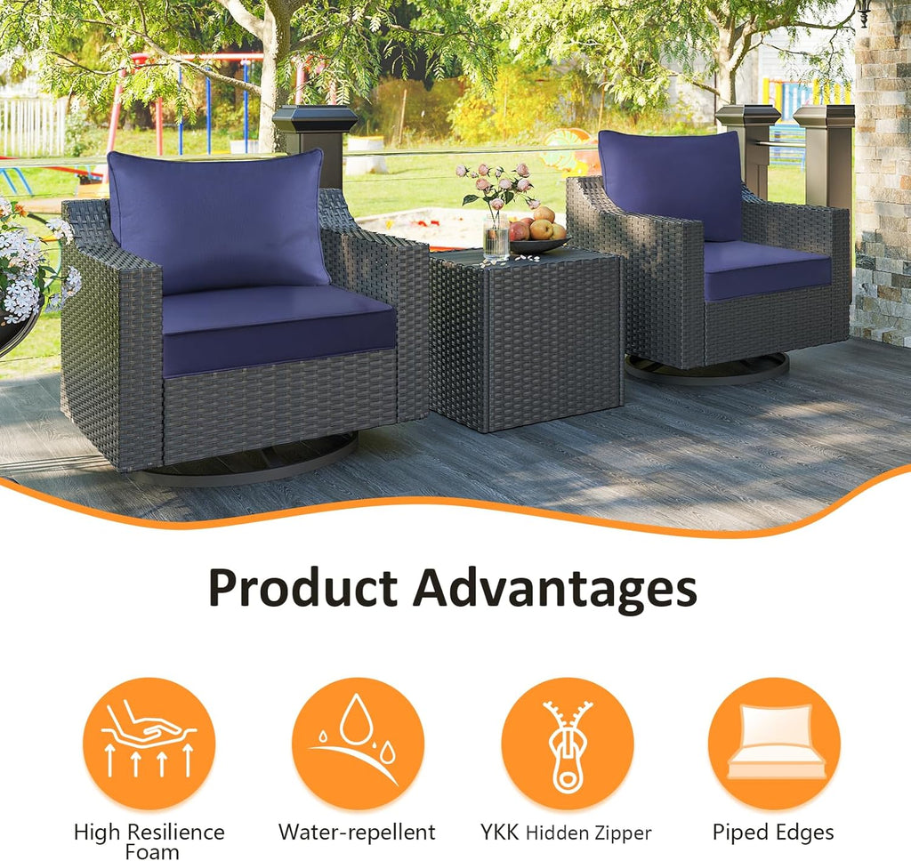 Outdoor Patio Chair Cushions Set, 24" x 24", Set of 2, Water-Repellent, Fade Resistant, Deep Seat Bottom and Back Cushion for Backyard, Couch, Sofa and Patio Furniture, Navy