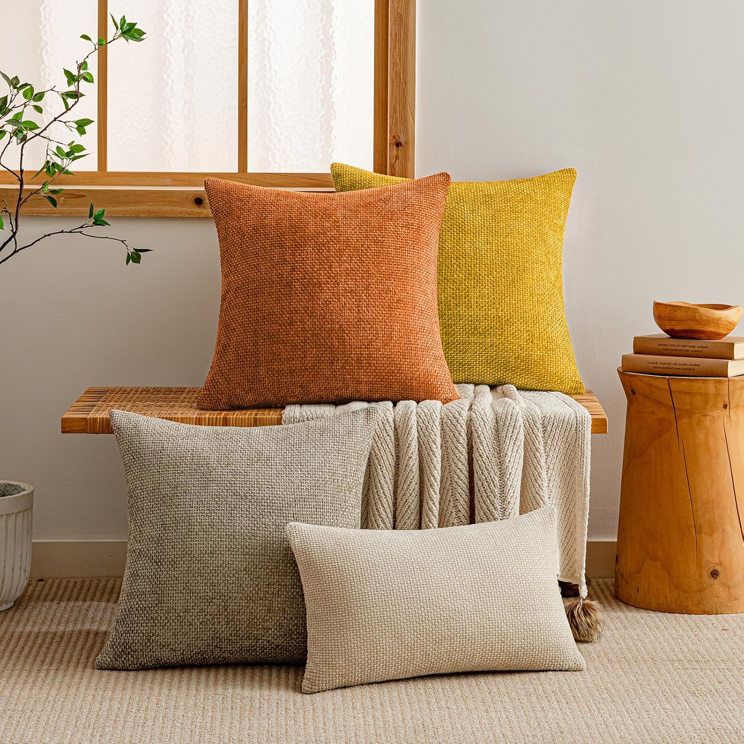 a moment Fall Orange Chenille Throw Pillow Covers 18x18 Inch Pack of 2 Modern Decorative Throw Pillow Covers Farmhouse Cross Covers Home Decor for Sofa Bedroom Living Room