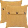 HWY 50 Mustard Yellow Chenille Throw Pillow Covers 16x16 Inch with Triple Buttons, Soft Farmhouse Accent Decorative Cushion Cases for Couch Sofa Bed Living Room Pack of 2