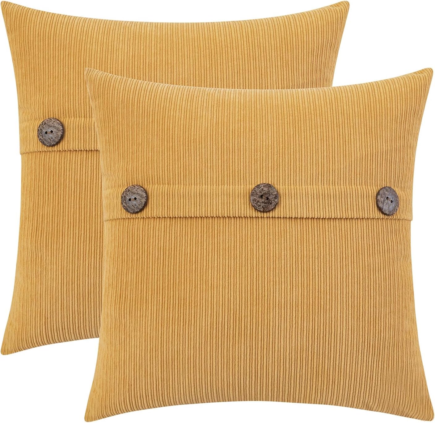 HWY 50 Mustard Yellow Chenille Throw Pillow Covers 16x16 Inch with Triple Buttons, Soft Farmhouse Accent Decorative Cushion Cases for Couch Sofa Bed Living Room Pack of 2
