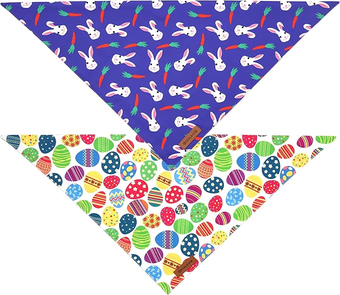 Realeaf Easter Dog Bandanas 2 Pack, Triangle Reversible Pet Scarf for Boy and Girl, Premium Durable Fabric, Holiday Bandana for Small Medium Large and Extra Large Dogs (Small)
