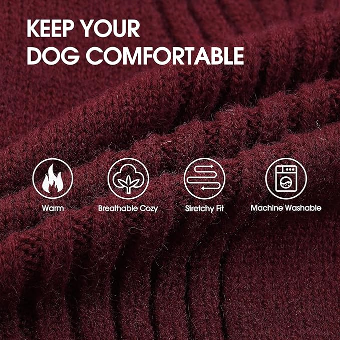 IECOii XXL Dog Sweater,Thermal Knit Big Dog Sweater Christmas,Pet Turtleneck Doggy Sweatshirt for Extra Large Dogs Boy Girl,Stretchy Large Dogs Cold Weather Outfit Pitbull Clothes,(Burgundy,2XL)