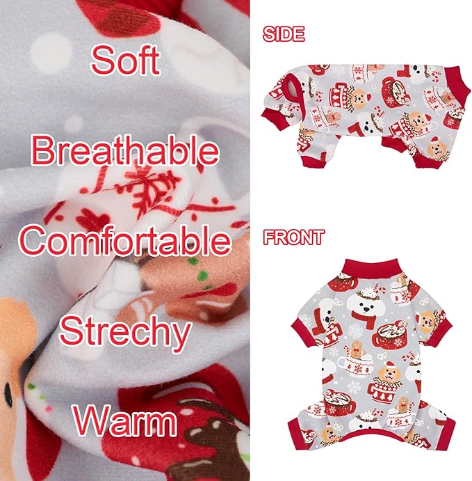 XPUDAC 4 Pack Christmas Dog Pajamas Soft Puppy Outfits for Small Medium Dogs Pet Clothes Pjs Doggie Bodysuit Cat Christmas Apparel, Red Green, XL