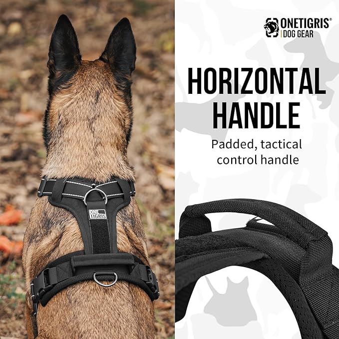 OneTigris Dog Harness, Soft Padding No Pull Dog Vest Harness, Durable High-Tensile Nylon, Adjustable Tactical Harness for Medium and Large Dogs with Reflective, 1 Handle, 3 D-Rings