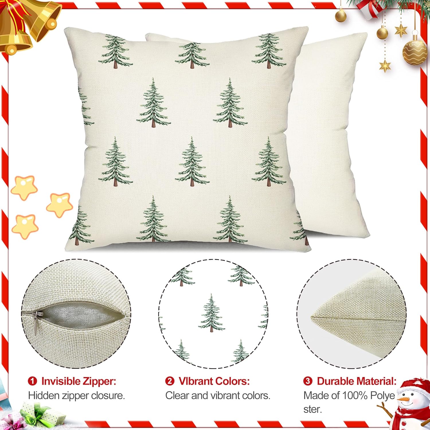 DFXSZ Christmas Pillow Covers 20x20 inch Set of 2 Christmas Tree Decorative White Throw Pillow Covers Winter Famliy Decoration for Home Couch TH-30B20