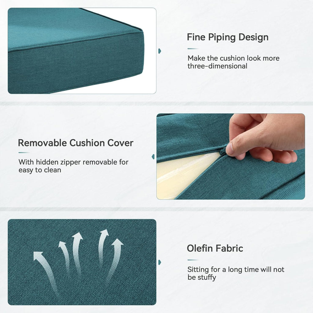 6" Thick Outdoor Cushions 22x24x6, 10-Set Deep Seat Patio Cushions with Removable Cover, Waterproof & Fade Resistant Replacement for Wicker Chair, Loveseat, Sofa - Peacock Green