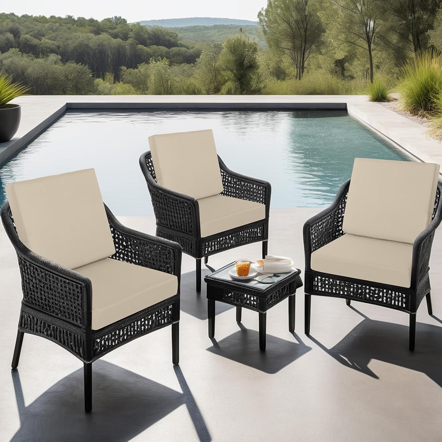 idee-home Outdoor Cushions for Patio Furniture, Outdoor Seat Cushion, Waterproof Couch Hampton Bay Deep Seat Replacement Chair Cushions for Garden Lawn Backyard Deck, 24 x 24 Beige