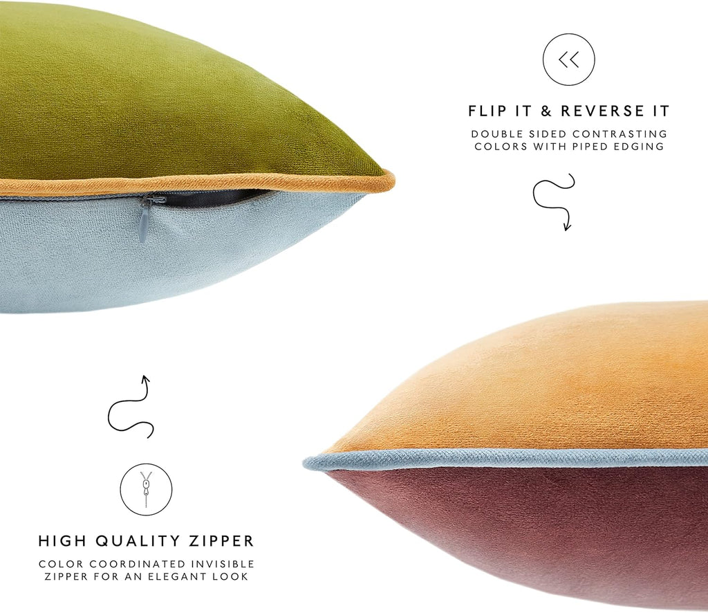 MONDAY MOOSE Decorative Throw Pillow Covers Cushion Cases, Set of 4 Soft Velvet Modern Double-Sided Designs, Mix and Match for Home Decor, Pillow Inserts Not Included (12x20 inch, Purple/Green)