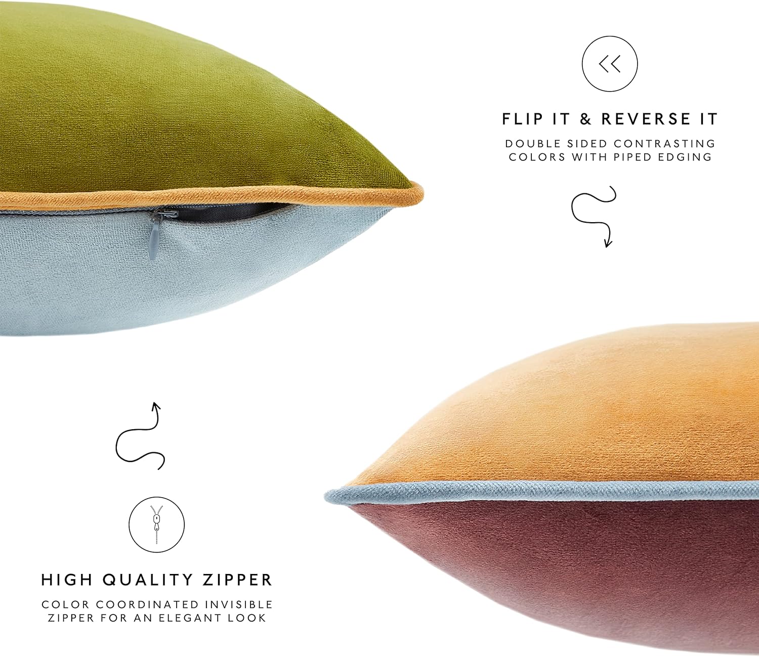 MONDAY MOOSE Decorative Throw Pillow Covers Cushion Cases, Set of 4 Soft Velvet Modern Double-Sided Designs, Mix and Match for Home Decor, Pillow Inserts Not Included (12x20 inch, Purple/Green)