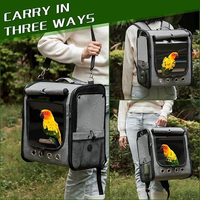 SUERTREE Bird Carrier Bag Bird Travel Cage with Stand, Lightweight Backpack for Parrot, Portable Bird Travel Bag, Pet Transparent Breathable Travel Cage (X-Large)