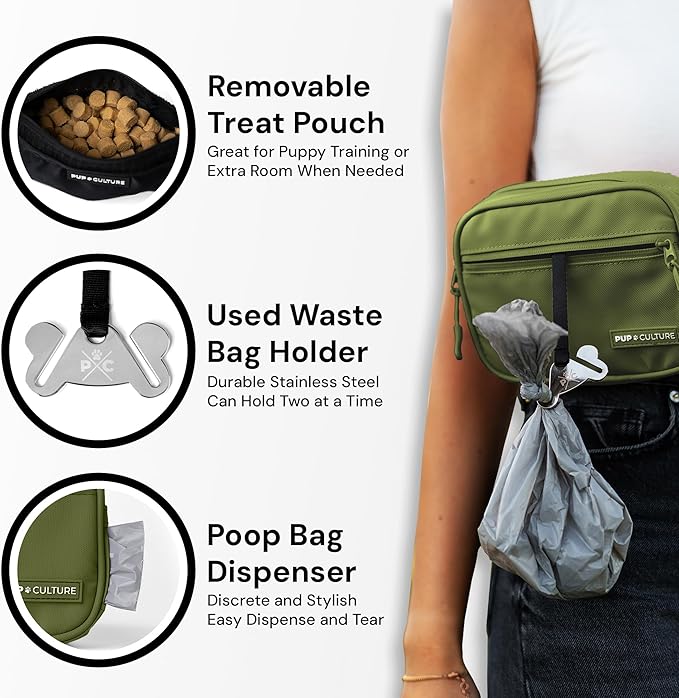Pup Culture Dog Treat Pouch with Poop Bag Dispenser and Removable Treat Pouch | Cross Body Dog Walking Bag | The Perfect Puppy Training Tool and Even Better Gift