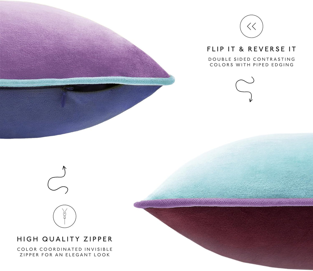 MONDAY MOOSE Decorative Throw Pillow Covers Cushion Cases, Set of 4 Soft Velvet Modern Double-Sided Designs, Mix and Match for Home Decor, Pillow Inserts Not Included (22x22 inch, Purple/Blue)